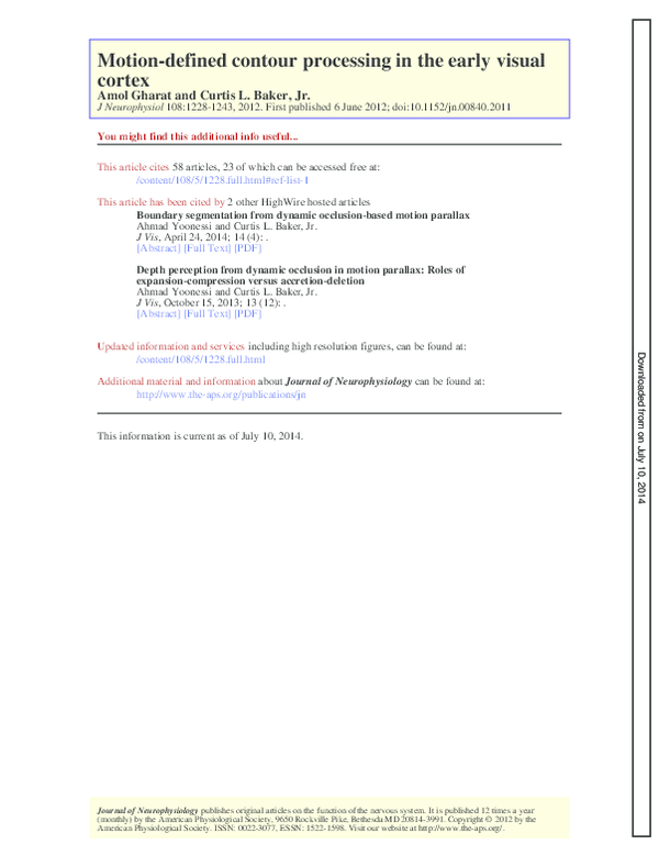 (PDF) Motion-defined contour processing in the early visual cortex ...