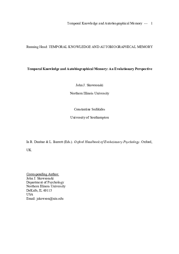 (PDF) Temporal knowledge and autobiographical memory: an evolutionary ...