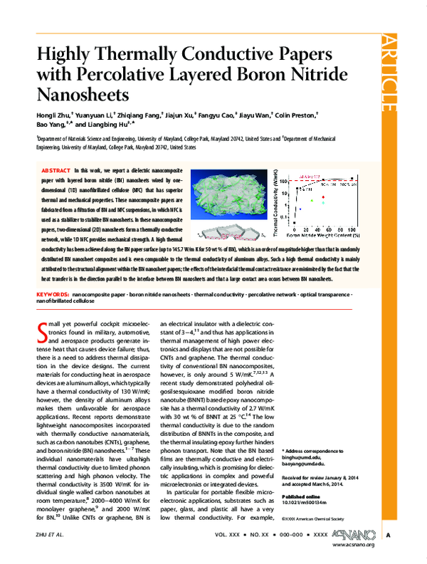 (PDF) Highly Thermally Conductive Papers with Percolative Layered Boron ...