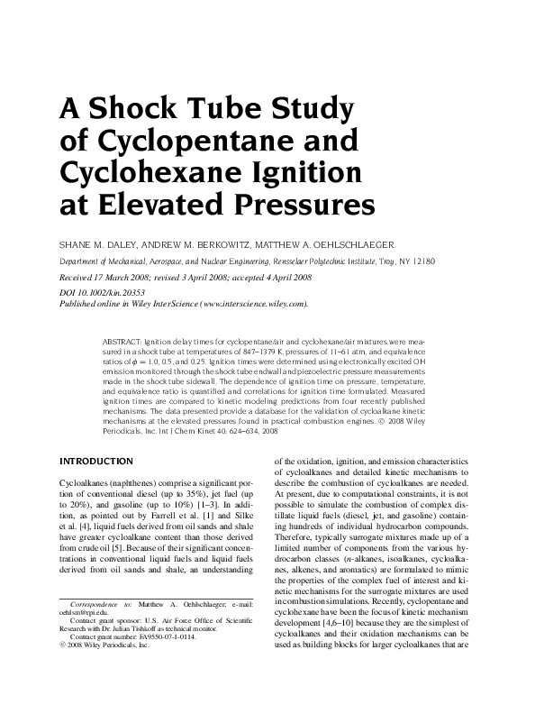 (PDF) A shock tube study of cyclopentane and cyclohexane ignition at ...