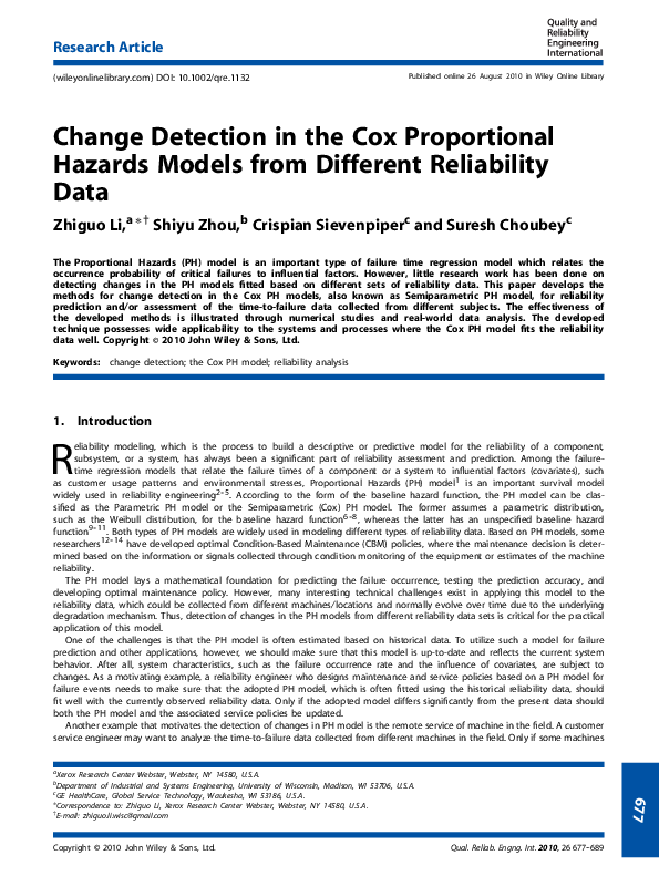 (PDF) Change detection in the Cox Proportional Hazards models from ...