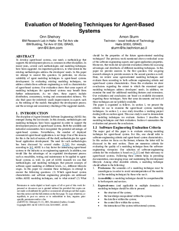 (PDF) Evaluation of modeling techniques for agent-based systems