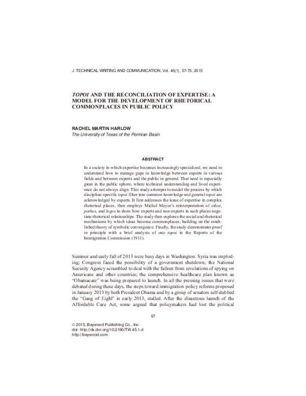 (PDF) TOPOI AND THE RECONCILIATION OF EXPERTISE: A MODEL FOR THE ...