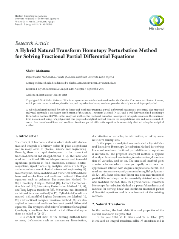 (PDF) A Hybrid Natural Transform Homotopy Perturbation Method for ...