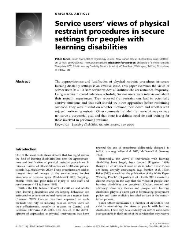 (PDF) Service users' views of physical restraint procedures in secure