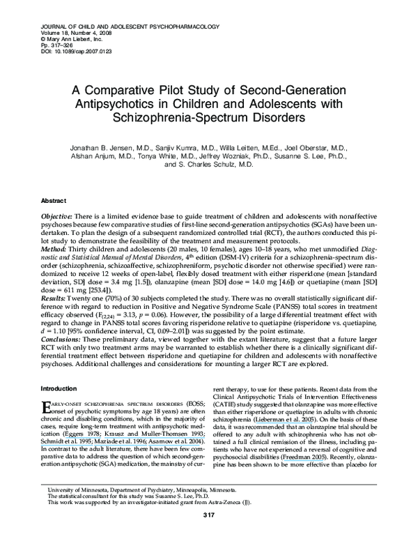 (PDF) A Comparative Pilot Study of Second-Generation Antipsychotics in ...