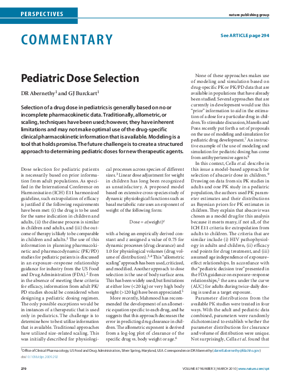(PDF) Pediatric Dose Selection