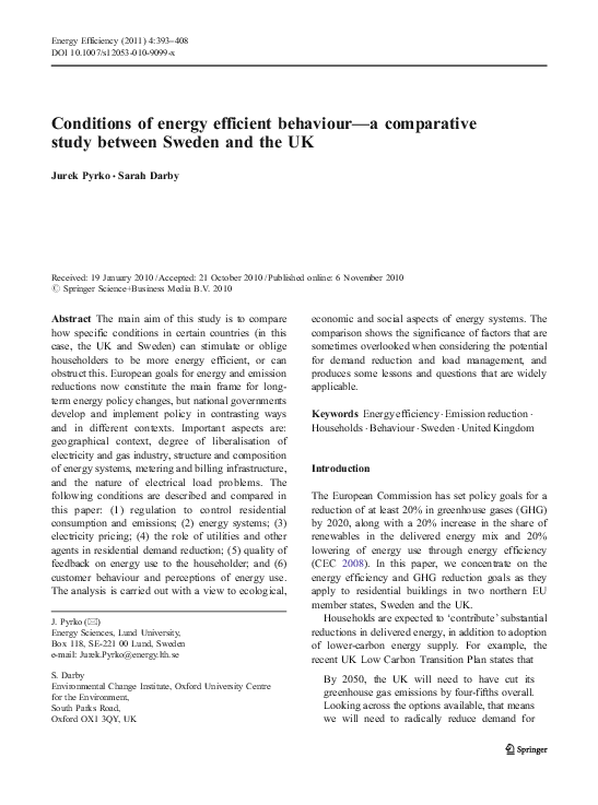 (PDF) Conditions of energy efficient behaviour a comparative study ...
