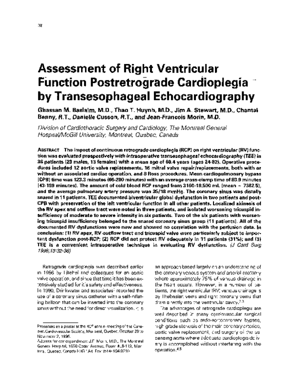 (PDF) Assessment of Right Ventricular Function Postretrograde ...