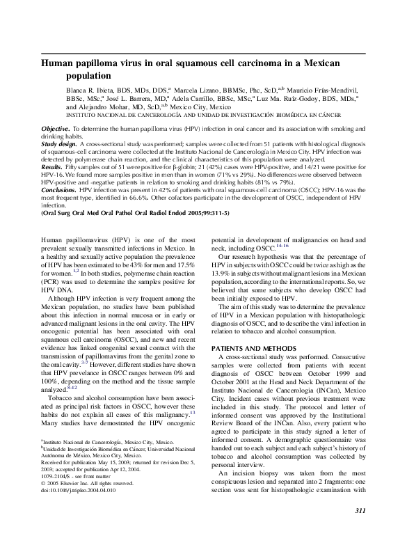 (PDF) Human papilloma virus in oral squamous cell carcinoma in a ...