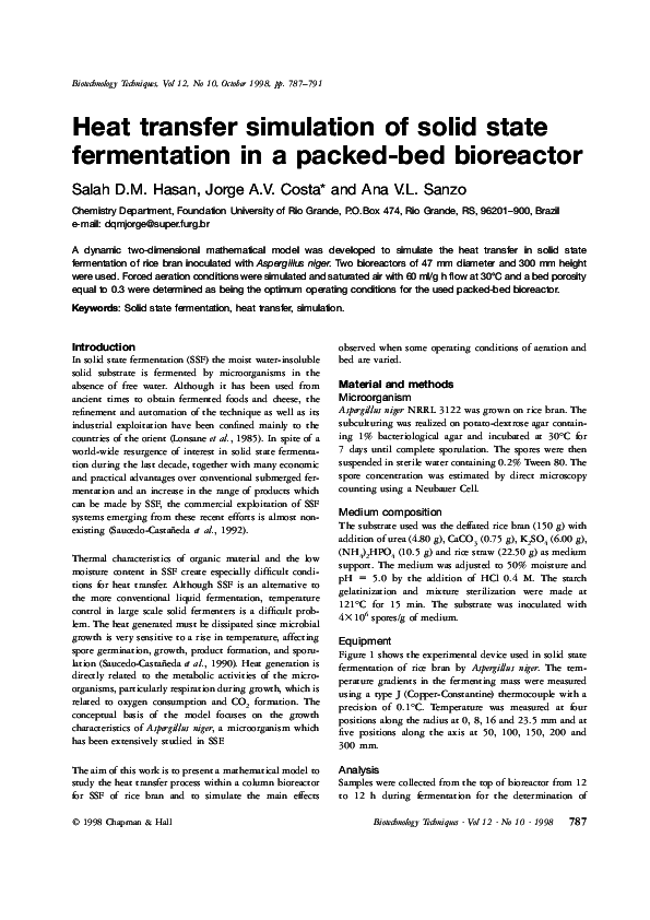 (PDF) Heat transfer simulation of solid state fermentation in a packed ...