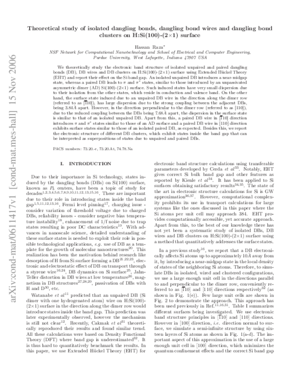 (PDF) Theoretical study of isolated dangling bonds, dangling bond wires ...
