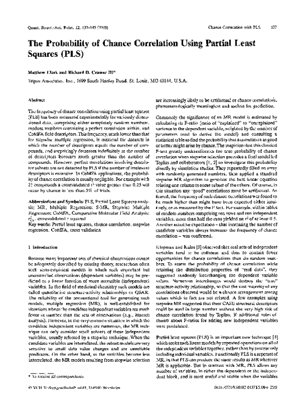 (PDF) The Probability of Chance Correlation Using Partial Least Squares ...