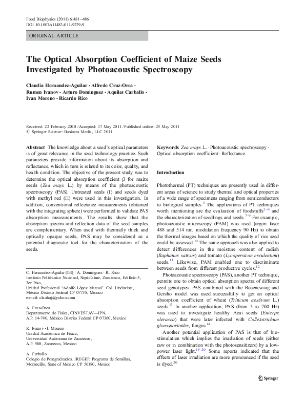 (PDF) The Optical Absorption Coefficient of Maize Seeds Investigated by ...