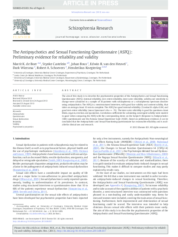 (PDF) The antipsychotics and sexual functioning questionnaire (ASFQ): A ...