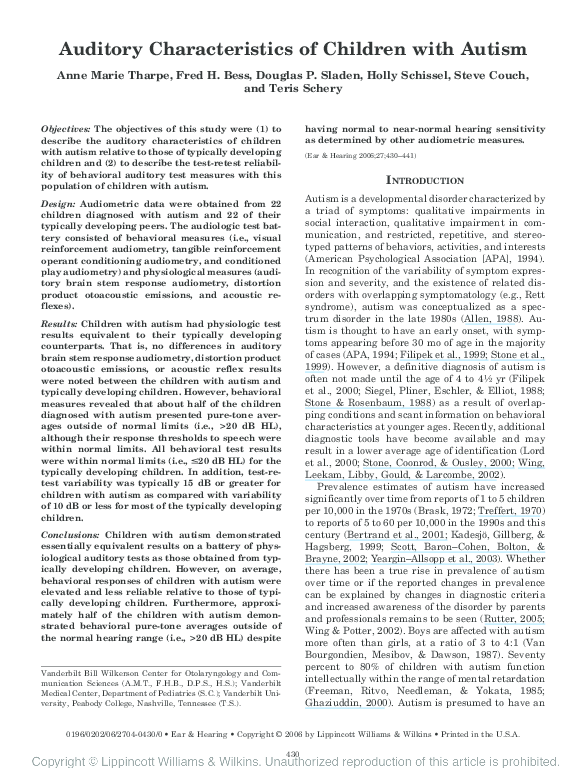 (PDF) Auditory Characteristics of Children with Autism