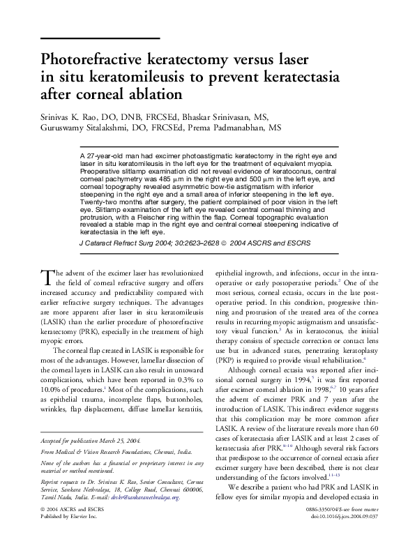 (PDF) Photorefractive keratectomy versus laser in situ keratomileusis