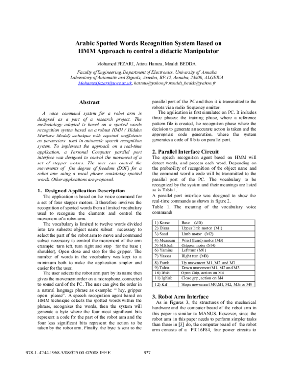 (PDF) Arabic spotted words recognition system based on HMM approach to ...