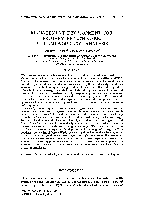 (PDF) Management development for primary health care: A framework for ...