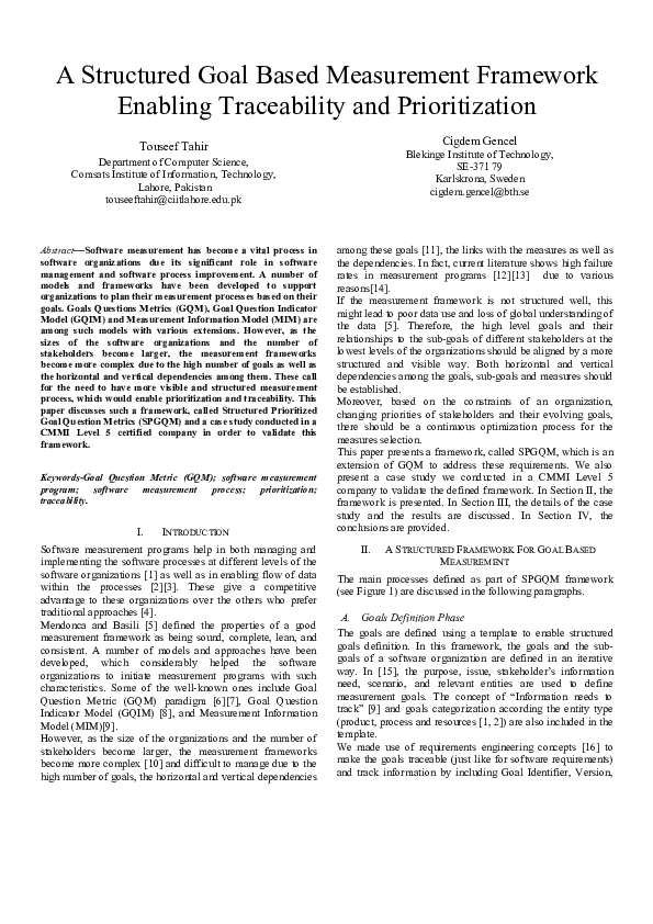(PDF) A structured goal based measurement framework enabling ...