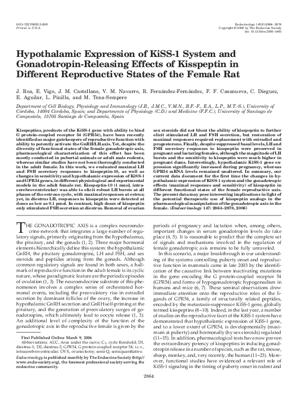 (PDF) Hypothalamic Expression of KiSS1 System and Gonadotropin ...