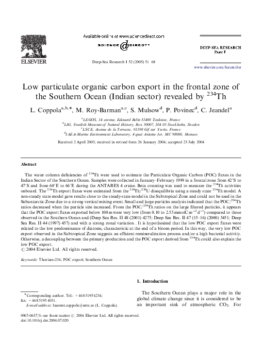 (PDF) Low particulate organic carbon export in the frontal zone of the ...