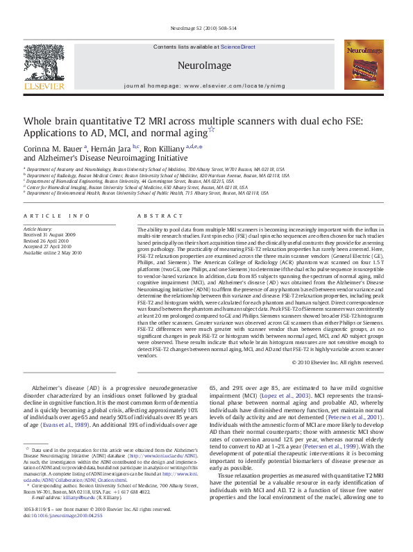 (PDF) Whole brain quantitative T2 MRI across multiple scanners with ...
