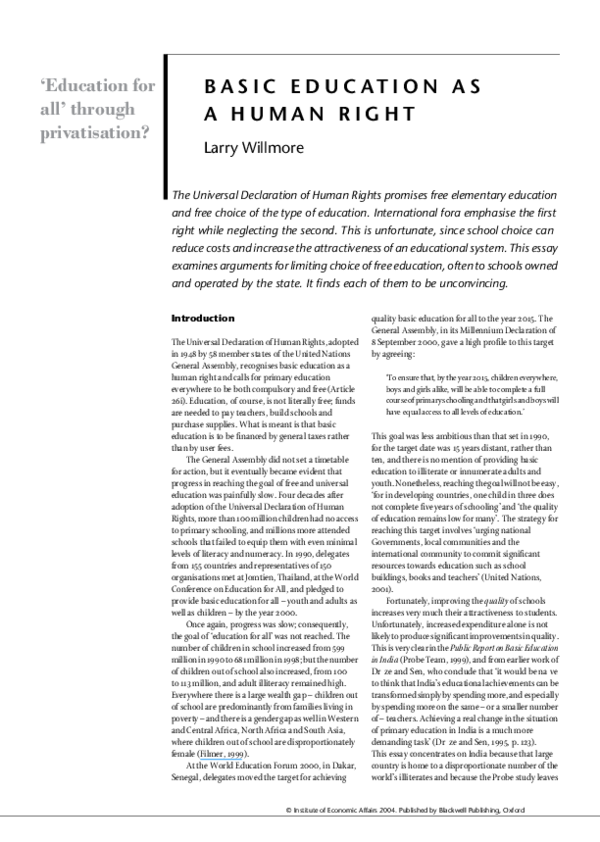 (PDF) BASIC EDUCATION AS A HUMAN RIGHT