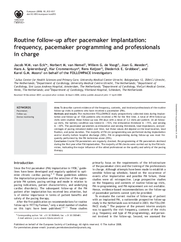 (PDF) Routine follow-up after pacemaker implantation: frequency ...