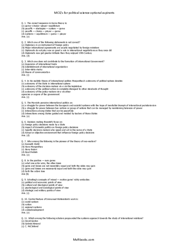 Pdf Mcq S For Political Science Optional Aspirants Rohan Bajpai Academia Edu
