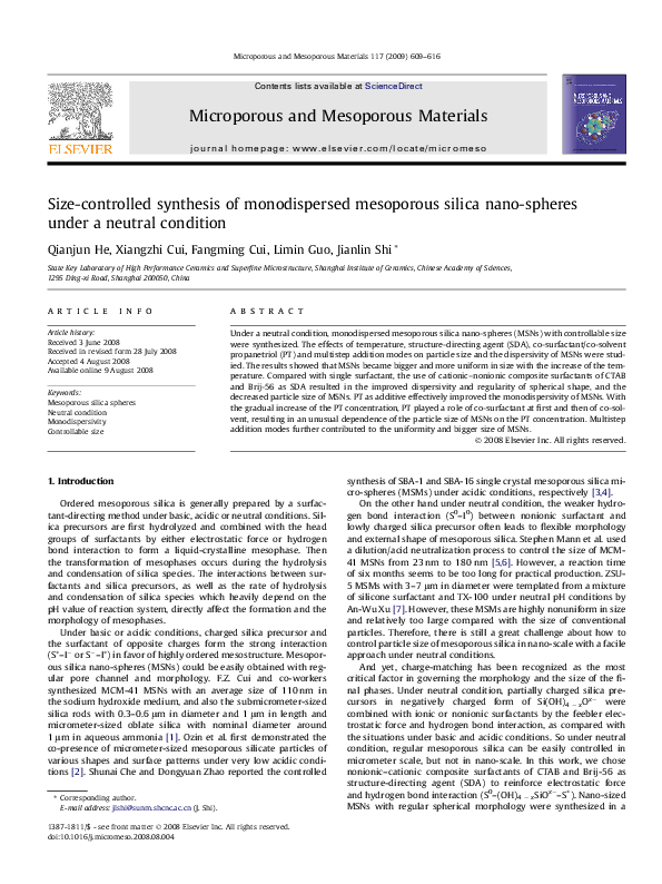 (PDF) Size-controlled synthesis of monodispersed mesoporous silica nano ...