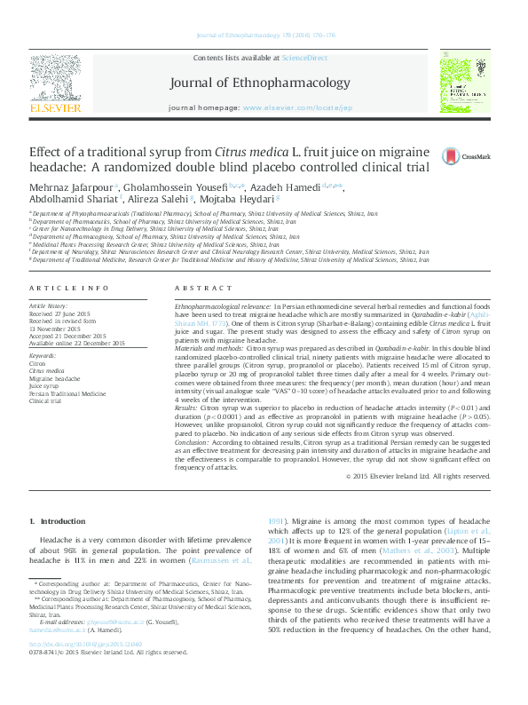 (PDF) Effect of a traditional syrup from Citrus medica L. fruit juice