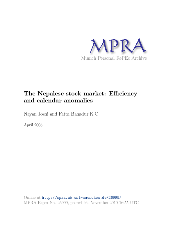 (PDF) The Nepalese stock market Efficiency and calendar anomalies