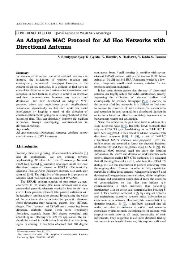 (PDF) An Adaptive MAC Protocol for Ad Hoc Networks with Directional Antenna