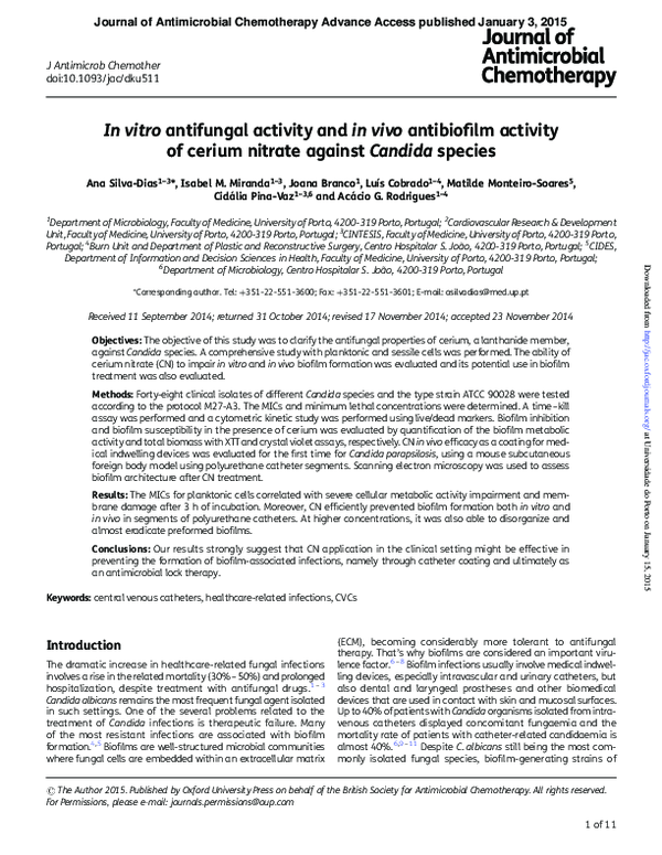 (PDF) In vitro antifungal activity and in vivo antibiofilm activity of ...