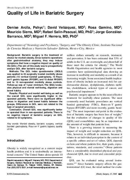 (PDF) Quality of Life in Bariatric Surgery