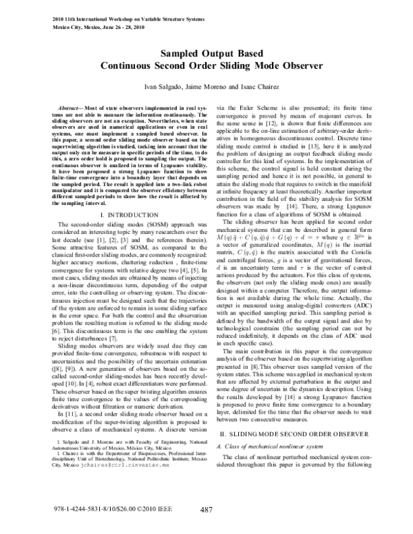 (PDF) Sampled output based continuous second order sliding mode observer