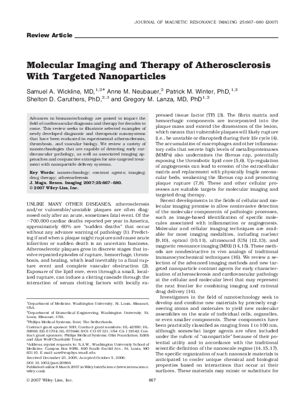 (PDF) Molecular imaging and therapy of atherosclerosis with targeted ...