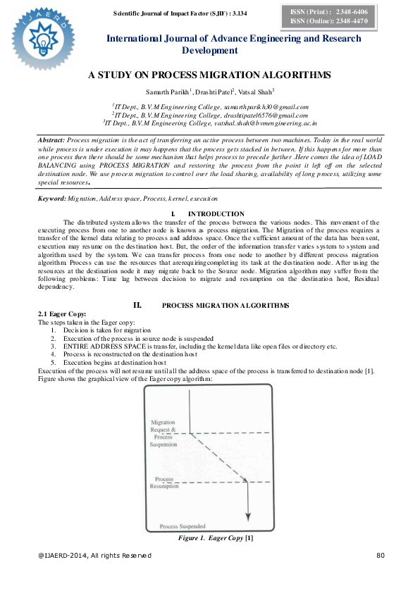 (PDF) A STUDY ON PROCESS MIGRATION ALGORITHMS