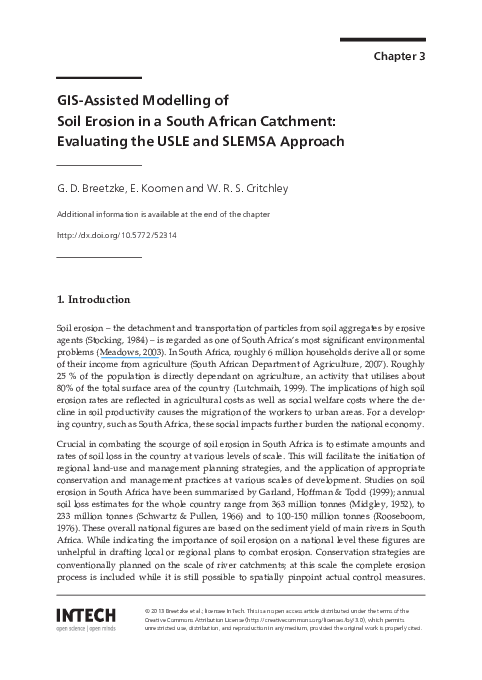 (PDF) GIS-Assisted Modelling of Soil Erosion in a South African ...