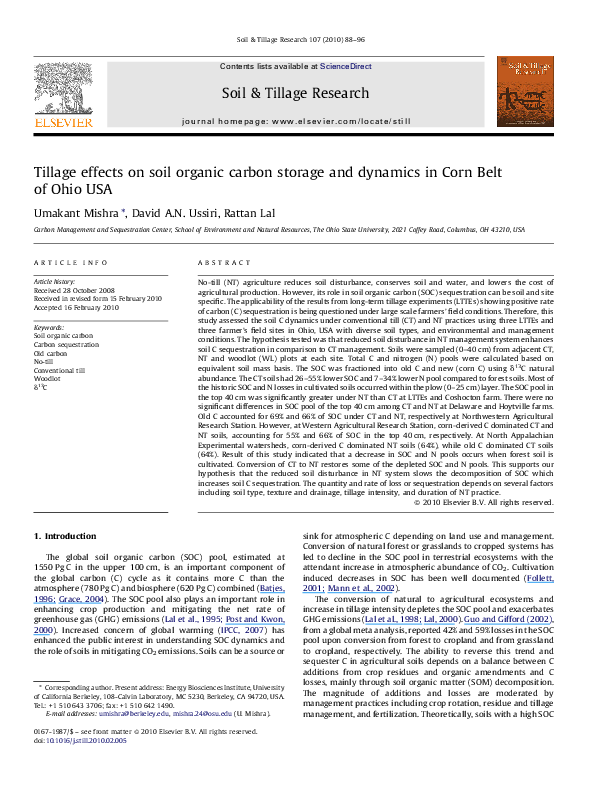 (PDF) Tillage effects on soil organic carbon storage and dynamics in ...