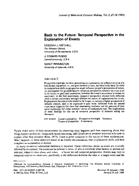 (PDF) Back to the future: Temporal perspective in the explanation of events