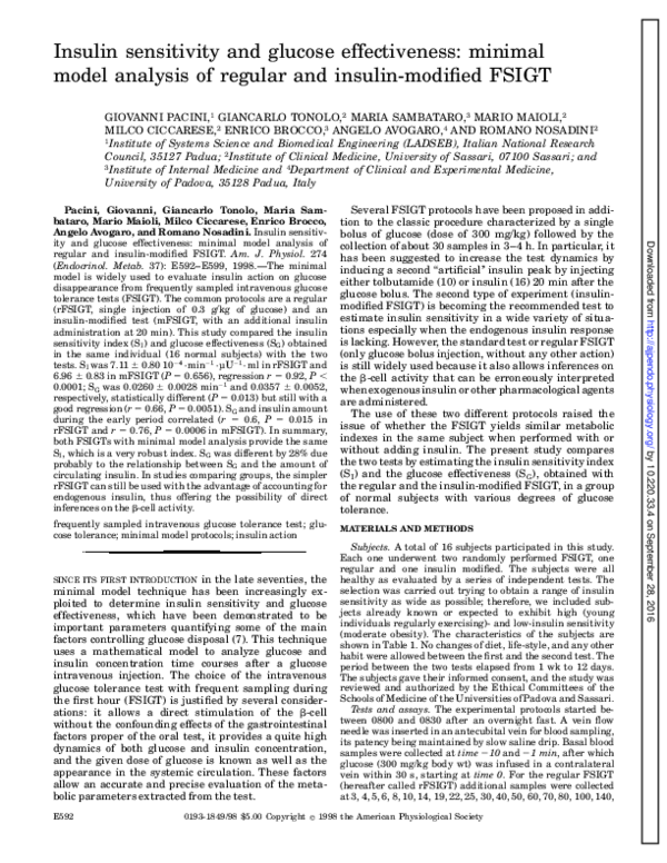 (PDF) Insulin sensitivity and glucose effectiveness: minimal model ...