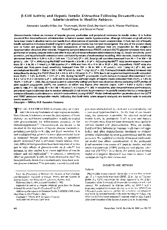 (PDF) ΒCell Activity and Hepatic Insulin Extraction Following