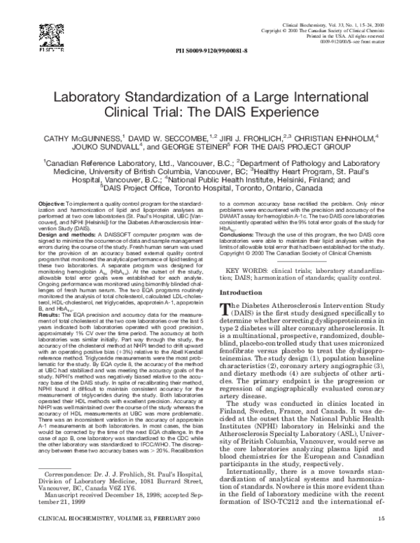 (PDF) Laboratory standardization of a large international clinical ...
