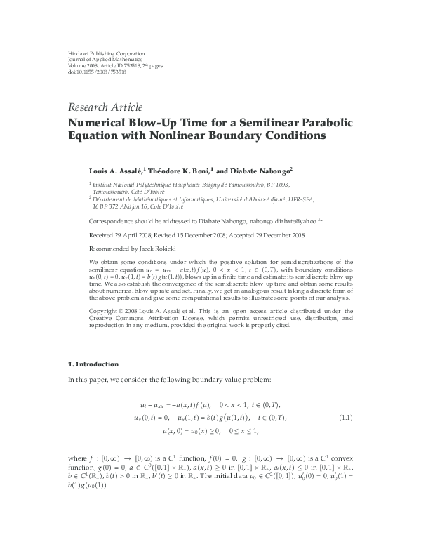 (PDF) Numerical Blow-Up Time for a Semilinear Parabolic Equation with ...