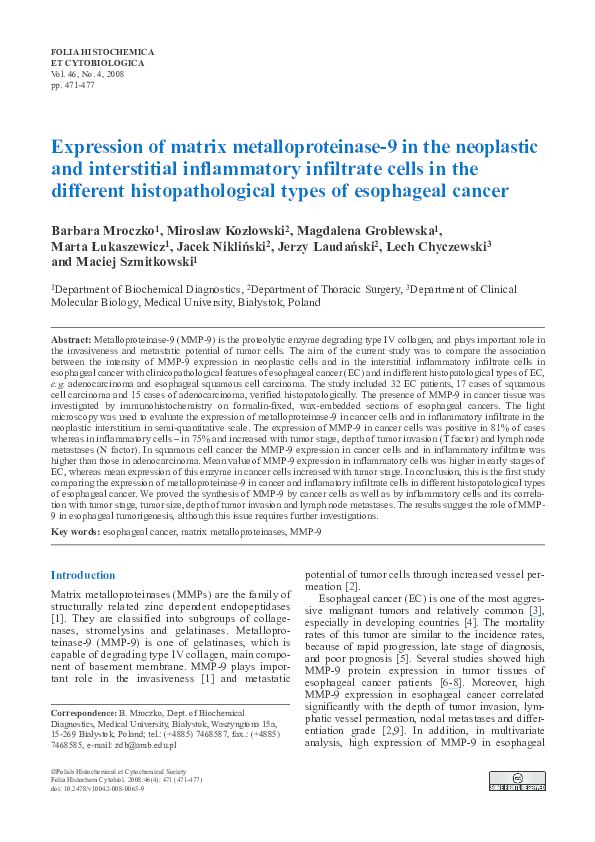 (PDF) Expression of matrix metalloproteinase-9 in the neoplastic and ...