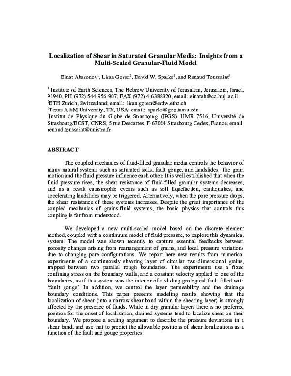 (PDF) Localization of Shear in Saturated Granular Media: Insights from ...