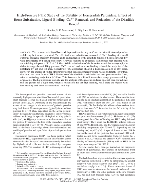 (PDF) HighPressure FTIR Study of the Stability of Horseradish