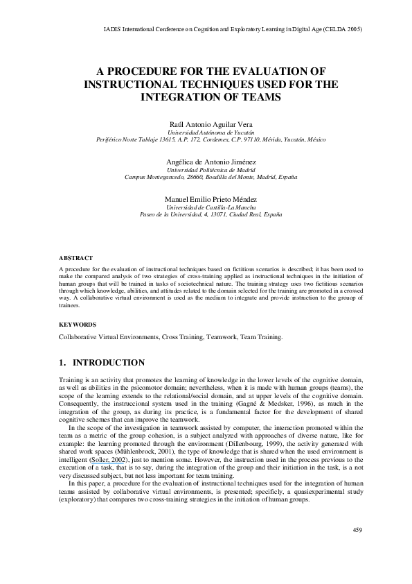 (PDF) A Procedure for the Evaluation of Instructional Techniques Used ...